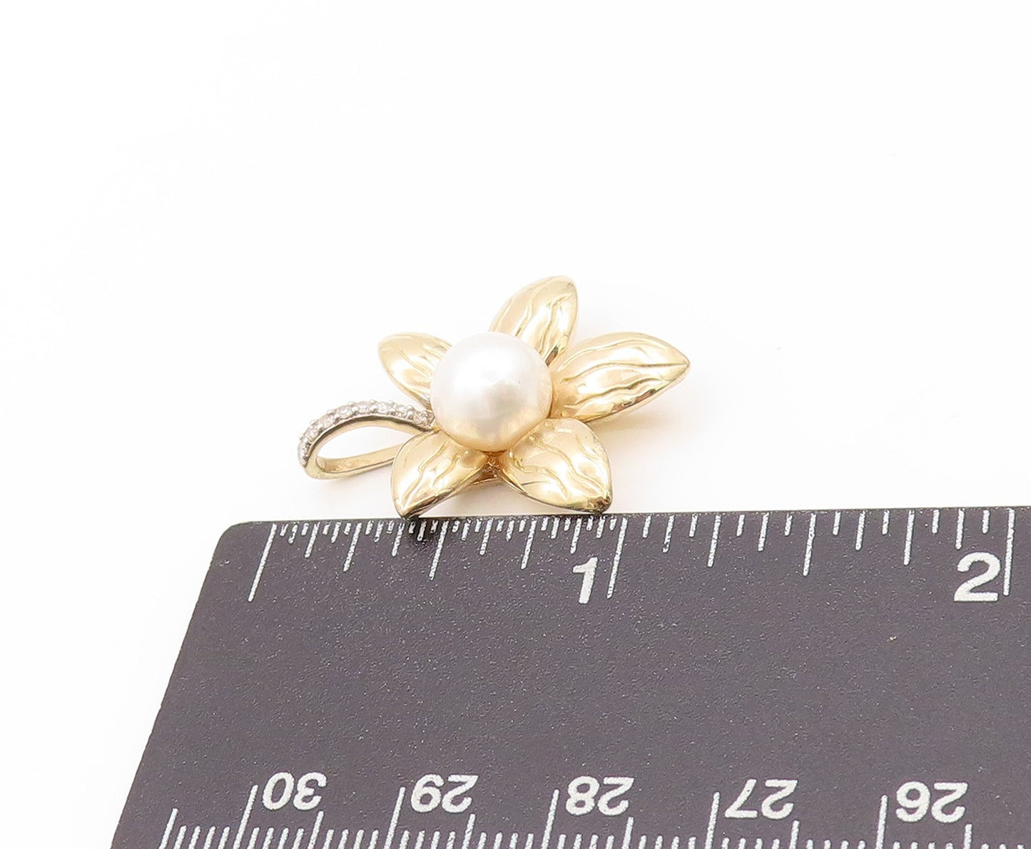 925 Sterling Silver Vintage Pendant Gold Plated Diamonds & Pearl Flower  PT24089