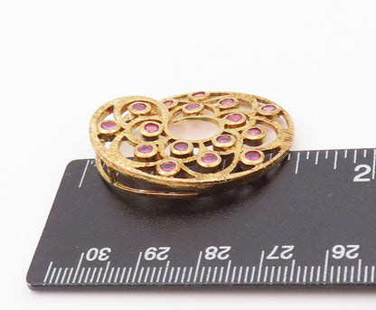 925 Sterling Silver Vintage Pendant Gold Plated Ruby Flower Cutout  PT24036