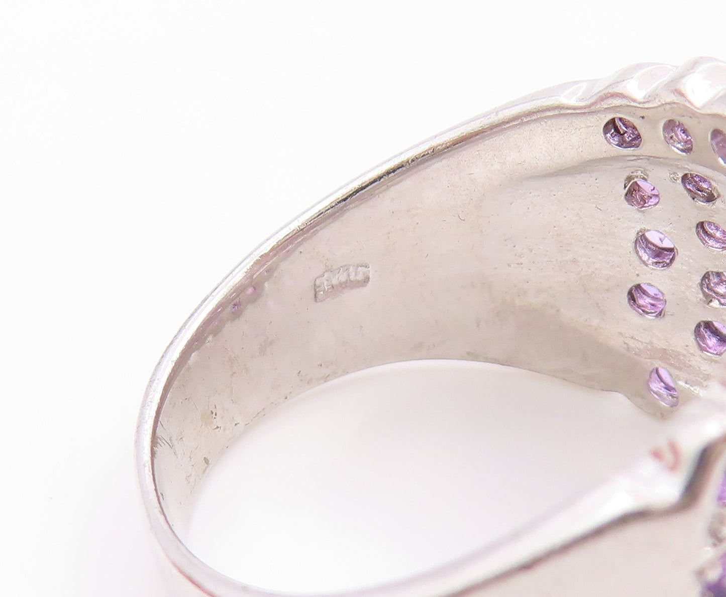 925 Sterling Silver Vintage Ring Amethyst Wide Statement Band  Sz 9  RG36049