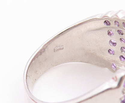 925 Sterling Silver Vintage Ring Amethyst Wide Statement Band  Sz 9  RG36049