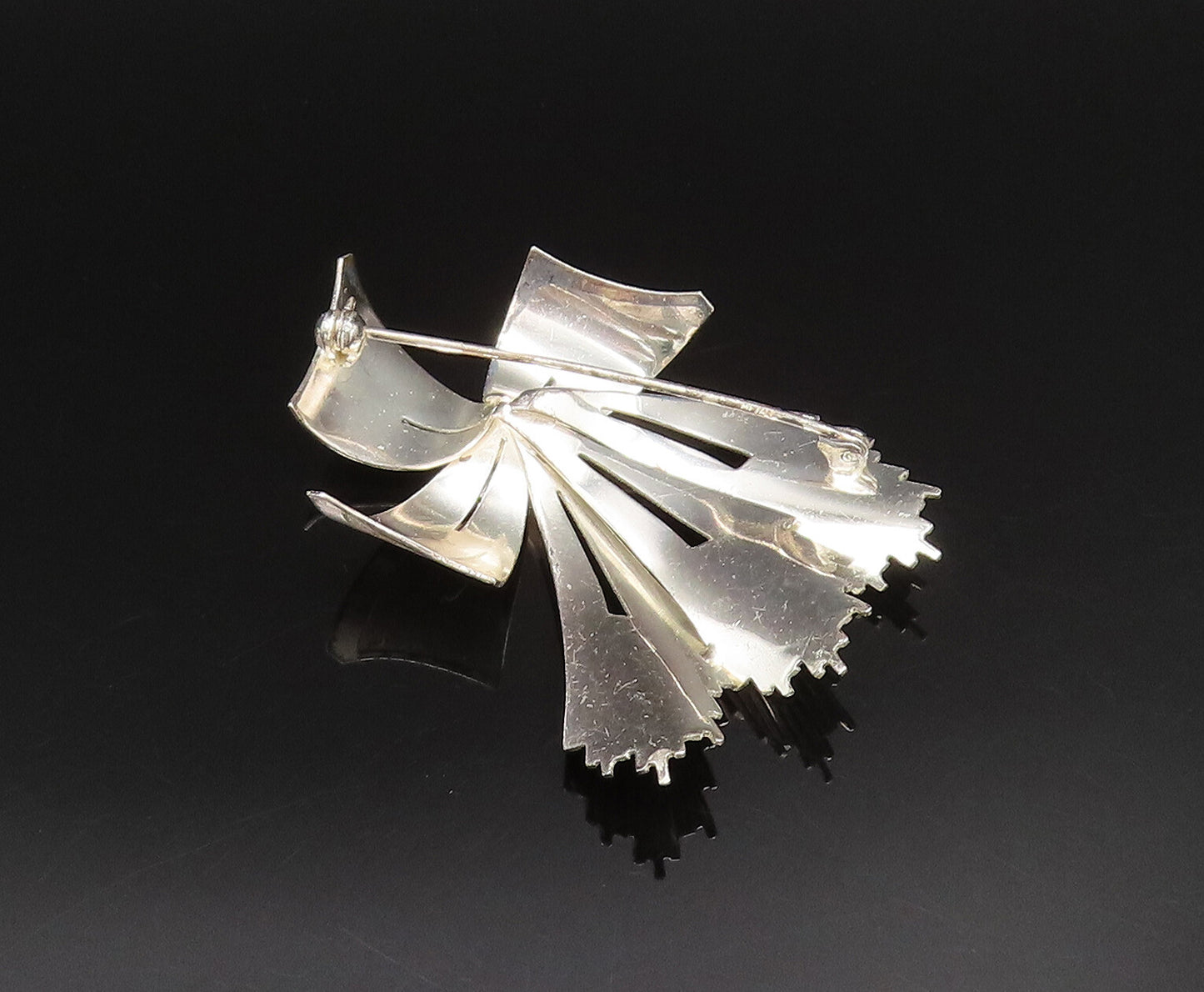 GERMANY 925 Silver  Vintage Textured Ribbon Bow Tie Dome Brooch Pin  BP9741