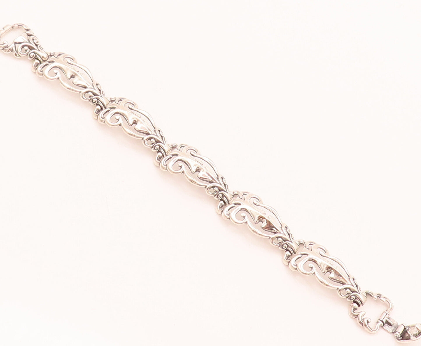 CAROLYN POLLACK 925 Silver Vintage Swirly Stencil Cutout Link Bracelet BT10025