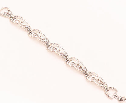 CAROLYN POLLACK 925 Silver Vintage Swirly Stencil Cutout Link Bracelet BT10025