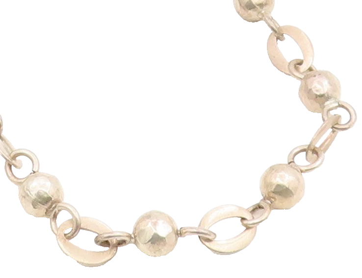 925 Sterling Silver Vintage Necklace MEXICO Classic Oval Link & Beads  NE4753