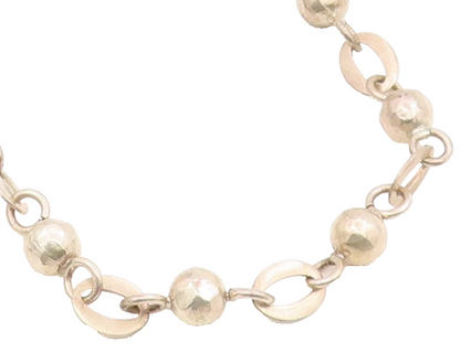 925 Sterling Silver Vintage Necklace MEXICO Classic Oval Link & Beads  NE4753