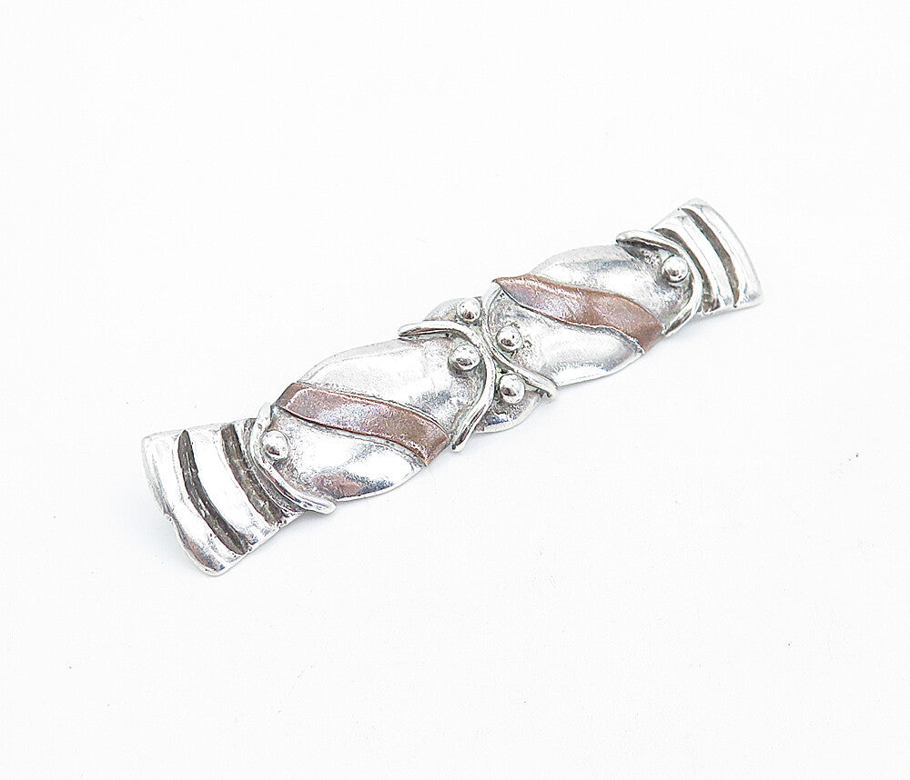 MEXICO 925 Sterling Silver  Vintage Shiny Two Tone Design Brooch Pin  BP1665