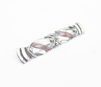 MEXICO 925 Sterling Silver  Vintage Shiny Two Tone Design Brooch Pin  BP1665