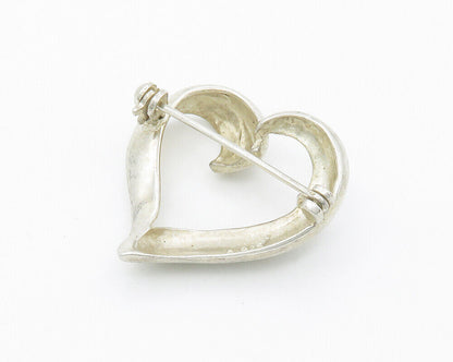 925 Sterling Silver  Vintage Shiny Open Love Heart Smooth Brooch Pin  BP5639