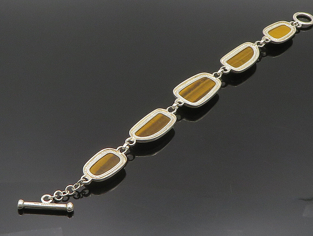 WHITNEY KELLY 925 Silver  Vintage Unique Tiger's Eye Chain Bracelet  BT9448