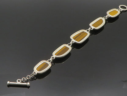 WHITNEY KELLY 925 Silver  Vintage Unique Tiger's Eye Chain Bracelet  BT9448