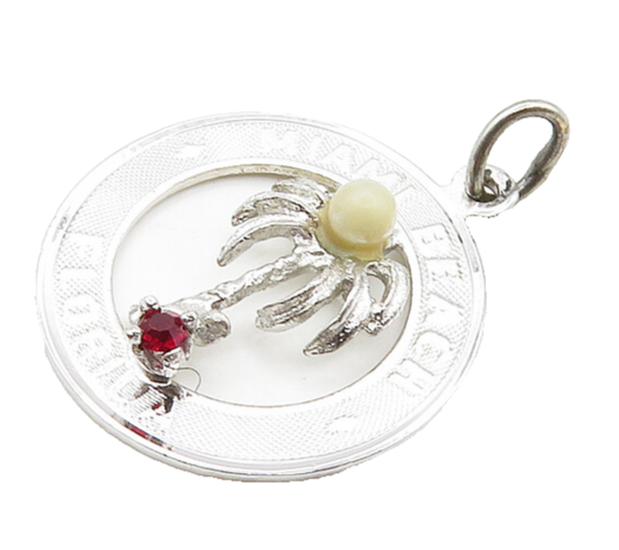 925 Sterling Silver   Vintage Petite Pearl & Topaz Miami Beach Pendant PT15565