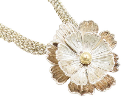 ESPO SIG 14k GOLD 925 Silver  Vintage Carved Flower Pendent Necklace  NE4205