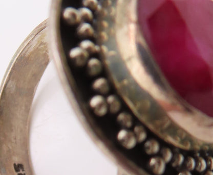 925 Sterling Silver Vintage Ring Oval Pink Gemstone Bead Framed  Sz 9  RG30759