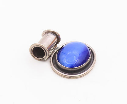 925 Sterling Silver  Vintage Blue Cat's Eye Stone Oval Slide Pendant  PT10311