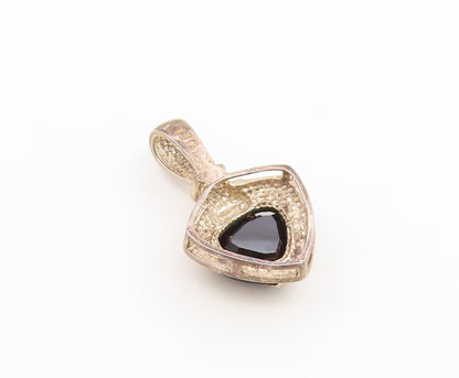 925 Sterling Silver Vintage Pendant Trillion Cut Black Onyx Shield Charm PT26651