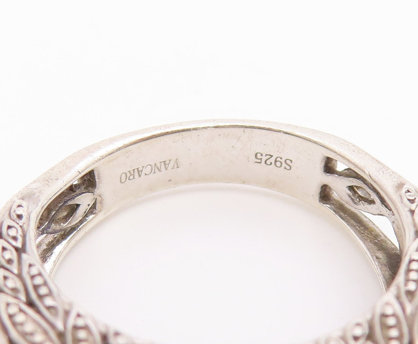 925 Sterling Silver Vintage Ring VANCARO CZ Love Heart Openwork  Sz 7  RG36672