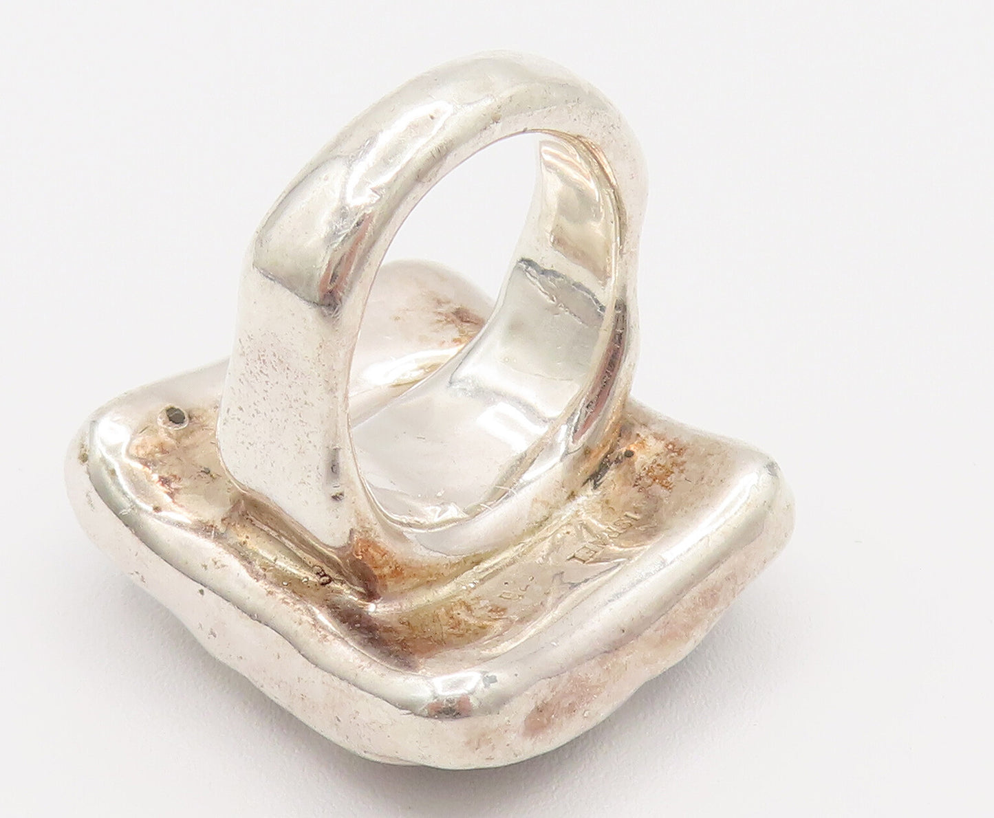 ISRAEL 925 Silver  Vintage Carved Square Frame Statement Ring Sz 9  RG26167