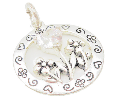 925 Sterling Silver  White Topaz Daughter Love Quote Floral Pendant  PT9304