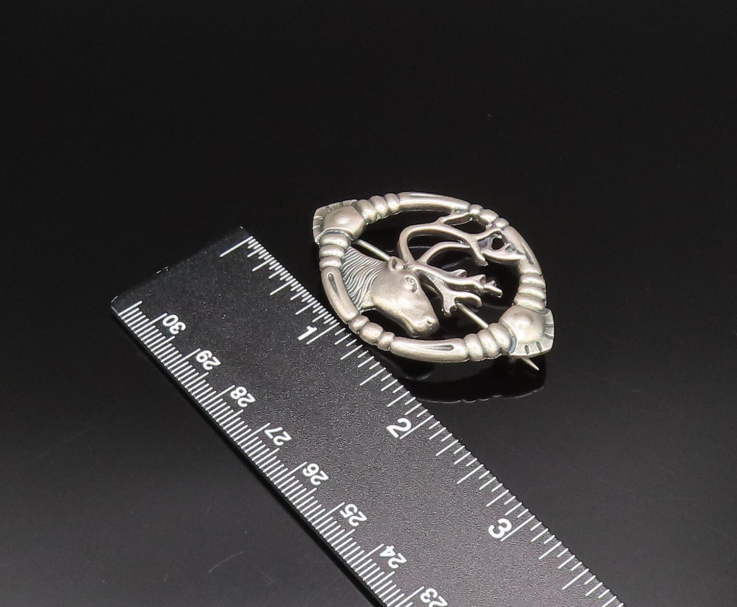 EUROPEAN 925 Silver  Vintage Antique Deer Head Cutout Brooch Pin  BP9879