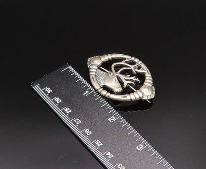 EUROPEAN 925 Silver  Vintage Antique Deer Head Cutout Brooch Pin  BP9879