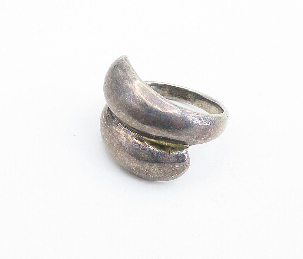 925 Sterling Silver  Vintage Dark Tone Bypass Design Band Ring Sz 7.5  RG6445
