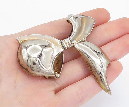 GK CO. 925 Sterling Silver  Vintage Shiny Bow Tied Ribbon Brooch Pin  BP2833