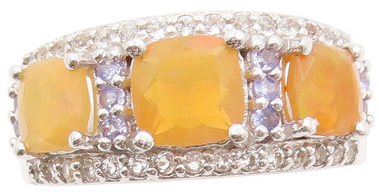 925 Sterling Silver Vintage Ring Opal & Tanzanite Statement Band  Sz 6  RG33620