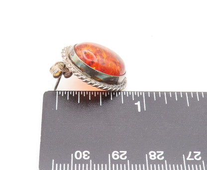 925 Sterling Silver  Vintage Oval Amber Halo Twisted Rope Earrings  EG12660