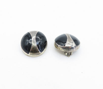 ZINA 925 Sterling Silver  Vintage Black Onyx Dome Non Pierce Earrings  EG2252