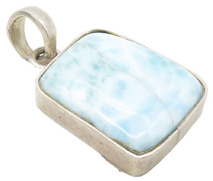 925 Sterling Silver  Vintage Larimar Shiny Smooth Drop Pendant  PT7822