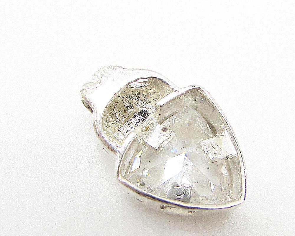 925 Sterling Silver  Faceted White Topaz Triangular Slider Pendant  PT2001