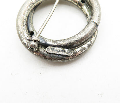 925 Sterling Silver  Vintage Petite Dark Tone Open Circle Brooch Pin  BP1450