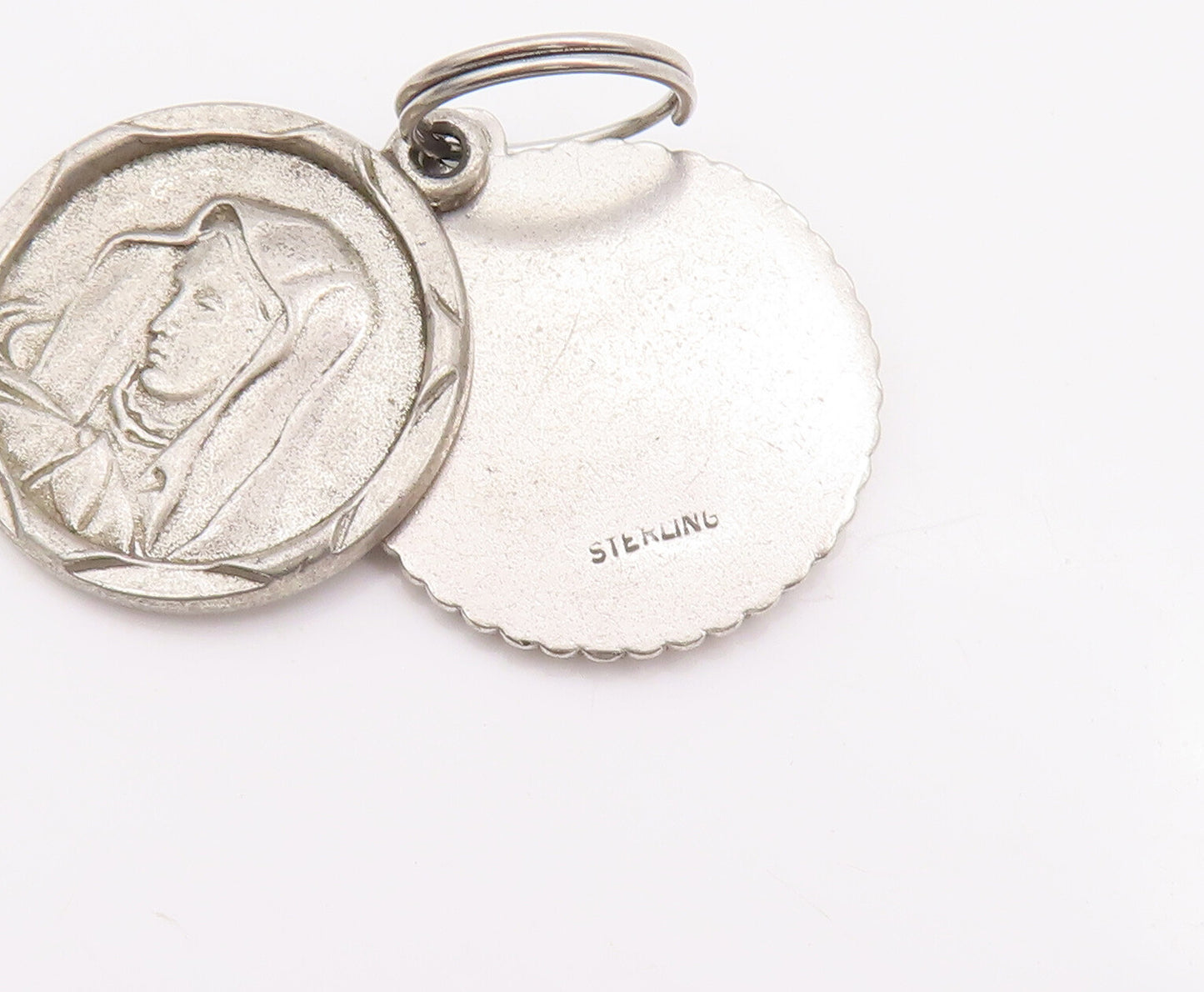 925 Sterling Silver Vintage Pendant Religious Carved Mother Mary Coins  PT23123