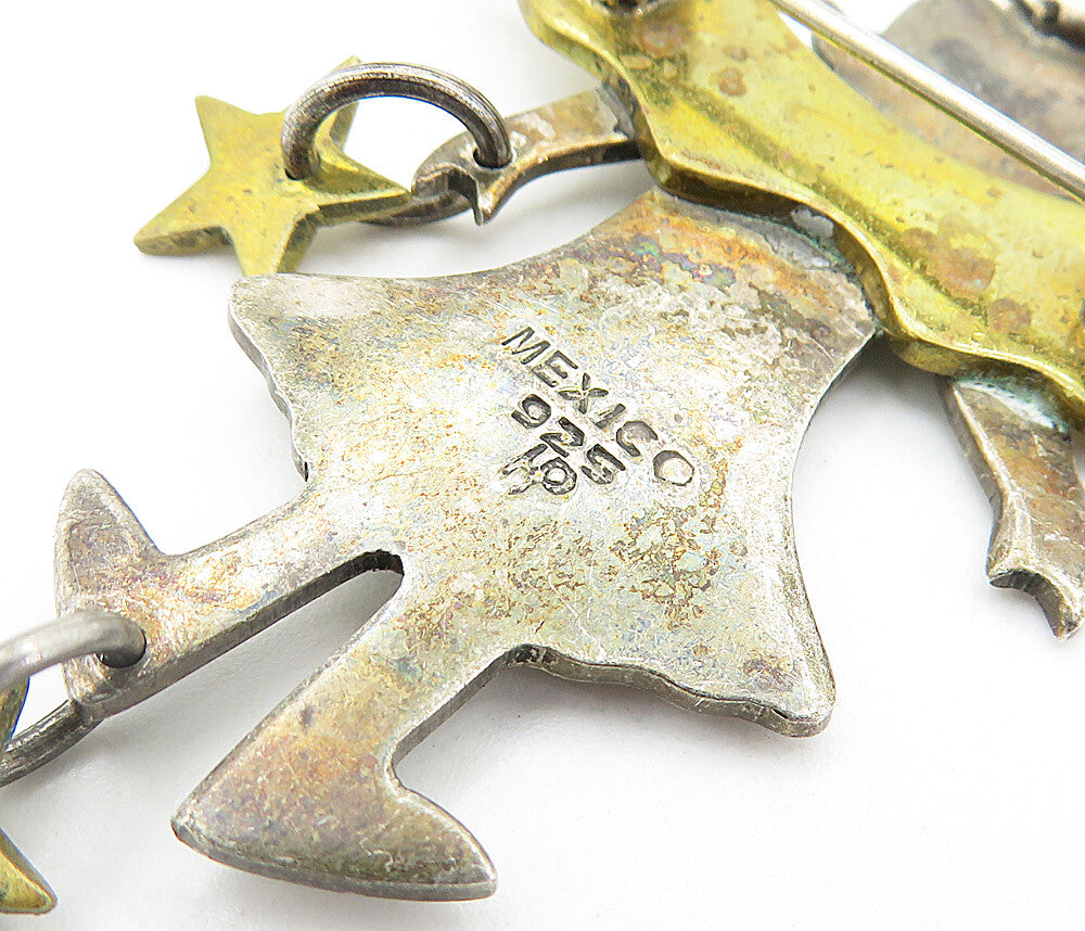 MEXICO 925 Sterling Silver  Vintage 2 Tone Love Heart Angel Brooch Pin  BP2455