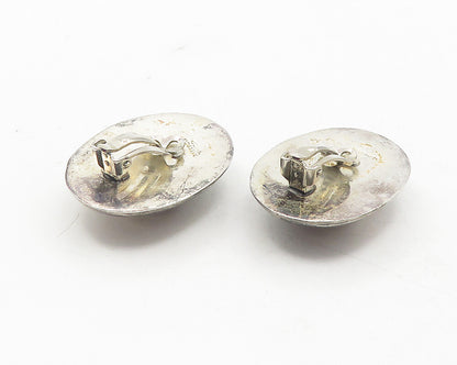 MEXICO 925 Silver  Vintage Dark Tone Oval Dome Non Pierce Earrings  EG5948