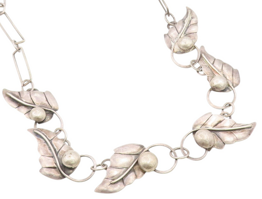 925 Sterling Silver Vintage Necklace Autumn Leaf & Acorn Statement Choker NE4941