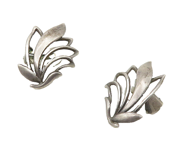 JUST A. 925 Silver  Vintage Antique Floral Motif Non Pierce Earrings  EG9150