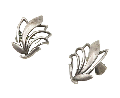 JUST A. 925 Silver  Vintage Antique Floral Motif Non Pierce Earrings  EG9150