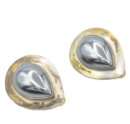 NAVAJO 925 Sterling Silver  Vintage Hematite Non Pierce Drop Earrings  EG9236