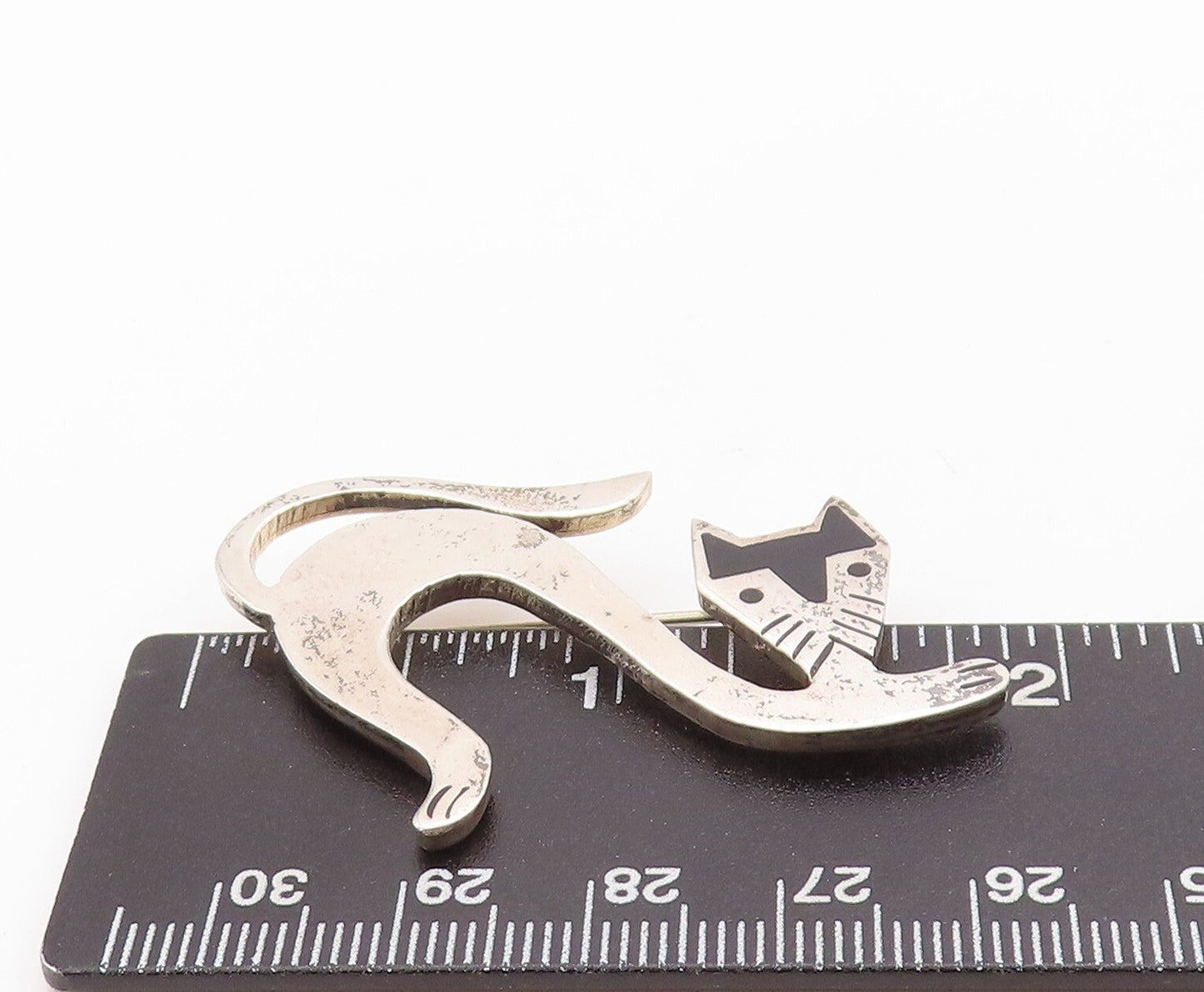 925 Sterling Silver Vintage Brooch Pin MEXICO Solid Enameled Cutout Cat  BP11260