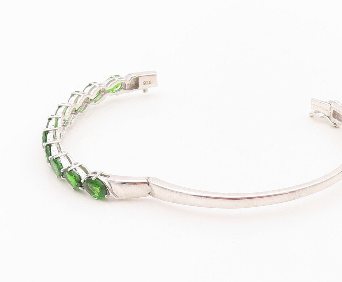 925 Sterling Silver Vintage Bracelet Oval Cut Green Topaz Bangle  BT10727