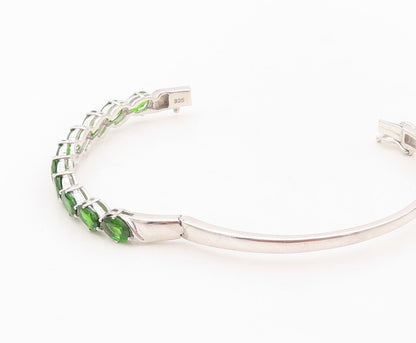 925 Sterling Silver Vintage Bracelet Oval Cut Green Topaz Bangle  BT10727