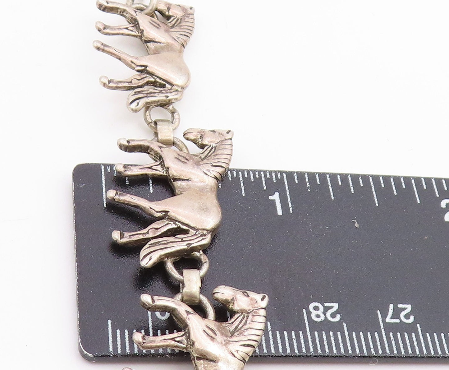925 Sterling Silver Vintage Bracelet GLENN SANDOVAL NAVAJO Horse Link  BT11830
