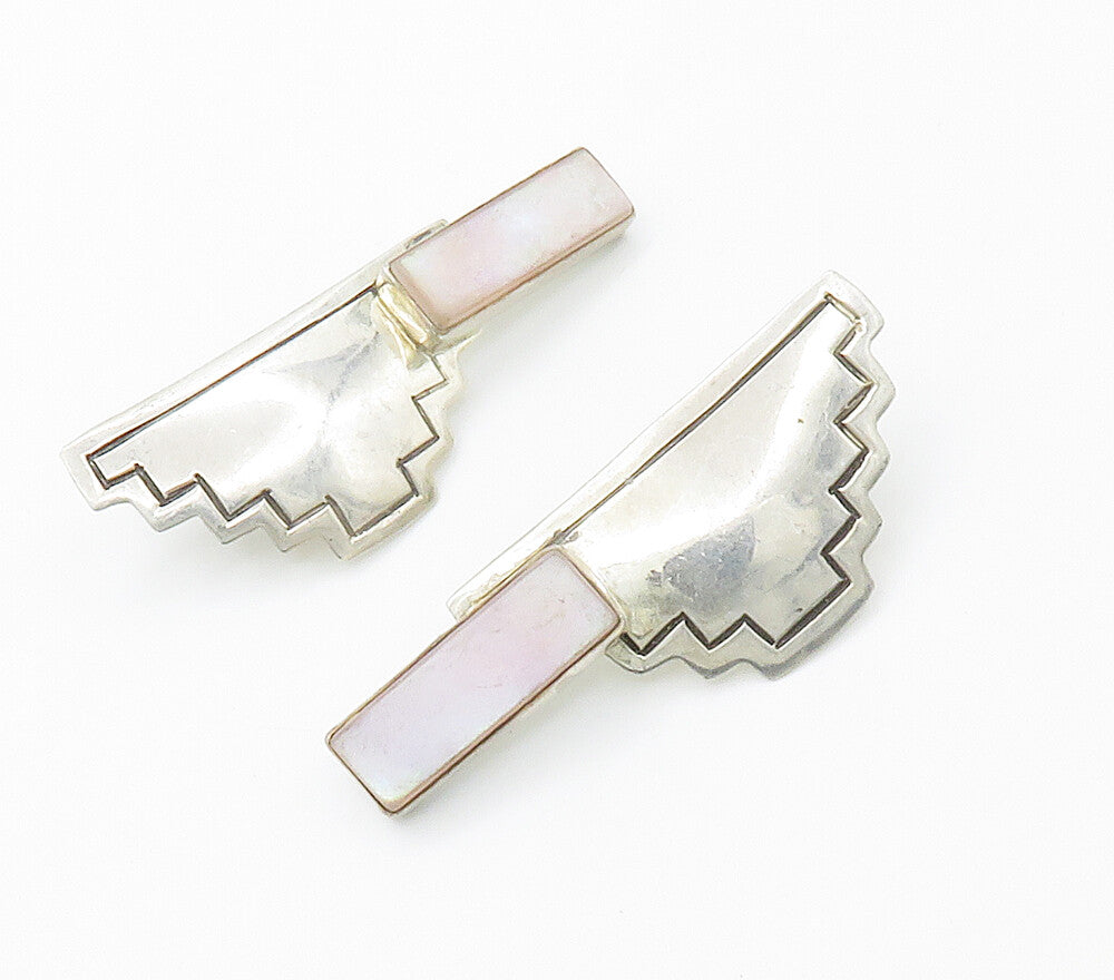 SOUTHWESTERN 925 Sterling Silver Vintage Mother Of Pearl Drop Earrings EG7790