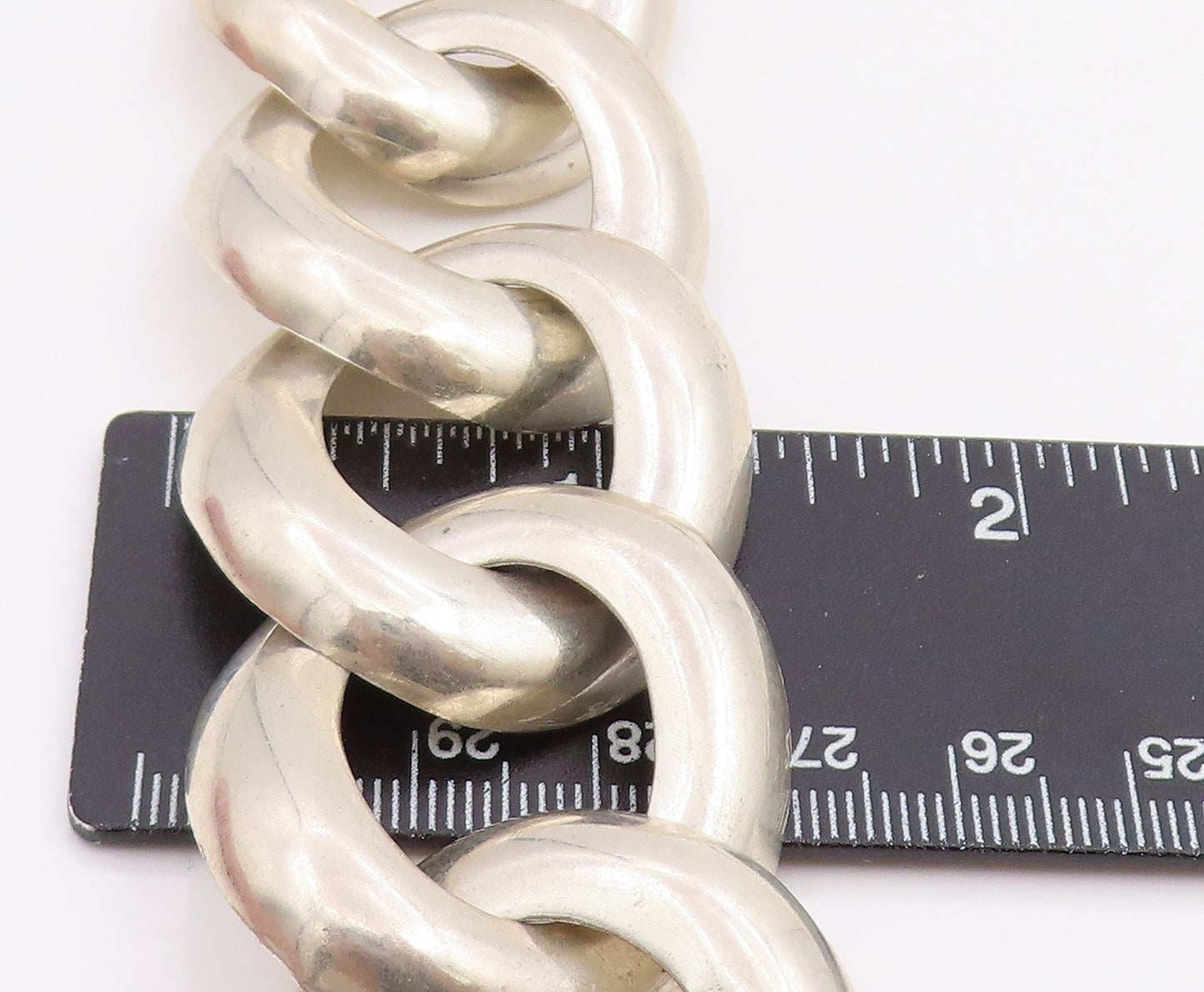 925 Sterling Silver Vintage Necklace MEXICO Chunky Oval Cuban Link Choker NE4788