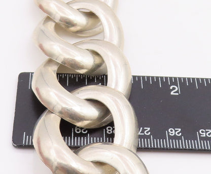 925 Sterling Silver Vintage Necklace MEXICO Chunky Oval Cuban Link Choker NE4788