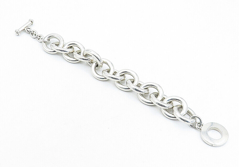 CAROLEE 925 Silver  Vintage Chunky Circle Link Shiny Chain Bracelet  BT1546