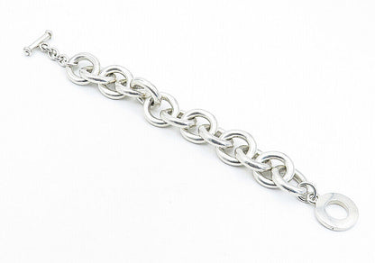 CAROLEE 925 Silver  Vintage Chunky Circle Link Shiny Chain Bracelet  BT1546