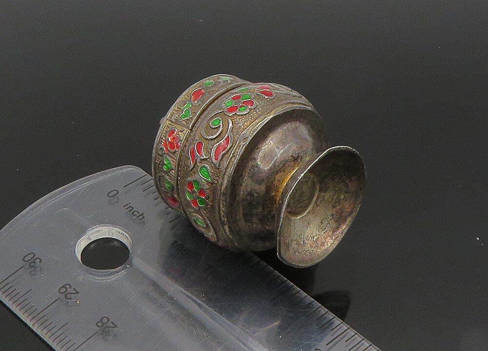 925 Sterling Silver  Vintage Enamel Floral Vine Pill Box (OPENS)  TR3111