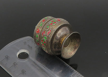 925 Sterling Silver  Vintage Enamel Floral Vine Pill Box (OPENS)  TR3111